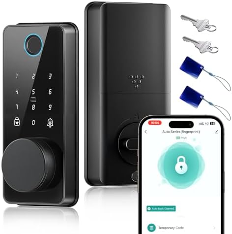 Keyless Entry Door Lock, Biquole Smart Lock with App, Fingerprint Door Lock | Electronic Keypad Deadbolt, Auto & One Touch Lock | Digital Smart Door Lock with Keypad | Easy Install | IP54
