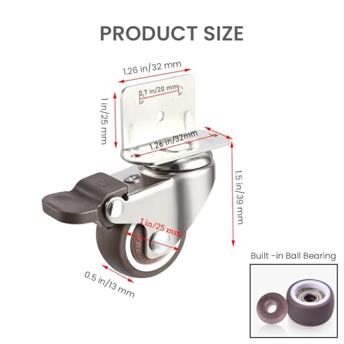 Image of HASTHIP L-Shaped Caster Wheels, 1 inch L-Shaped Small Rubber Casters Set of 4, 360 Degree Plate Swivel Castors Wheel, Casters Wheels for Furniture, Swivel Furniture Casters, Load 200LBS