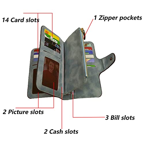 Image of Womens Long Leather Wallet, RFID Blocking Leather Pocket Wallet Ladies Mini Purse with ID Window