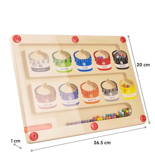 Image of Kidology Magnetic Color and Number Maze, Montessori Toys for 2+ Year Old, Wooden Magnet Board Counting & Color Sorting Toddler Activities Educational Fine Motor Skills Toys Gifts