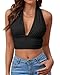 Rooscier Women's Deep V Neck Halter Tie Back Sleeveless Backless Cami Crop Top Solid Black Medium