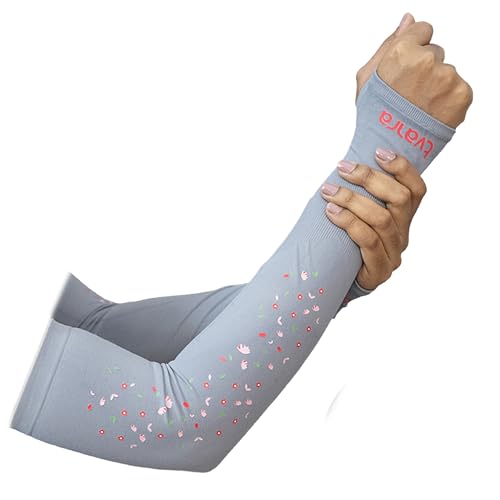 Image of TVARRA Anti-Tan Fingerless Arm Sleeves for Women|UV Protection Hand Cover Sleeves for Bike Riding, Running & Outdoor Use,Dust & Summer Protection Arm Sleeves for Girls (Petals Design)