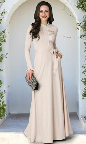Image of KOH KOH Womens Long Sleeve Elegant Pockets Fall Winter Evening Maxi Dress