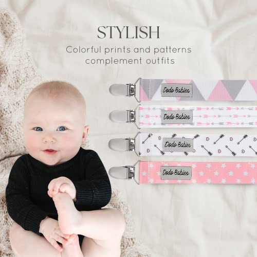 Image of Dodo Babies Pacifier Clip & Case Set - Universal Holder Loop & Pacifier Holder - Secure Binkie Clip for Bibs & Car Seat - Durable Water-Resistant Straps for Baby Essentials - 5-Piece Set, Pink & Gray