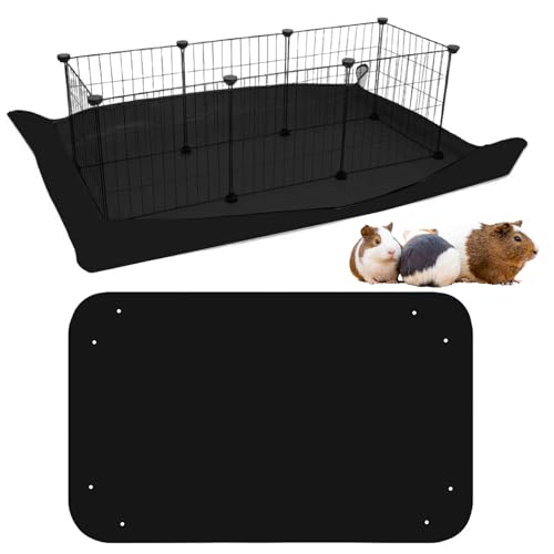 Tapis de Parc imperméable pour Animaux de Compagnie 150x100cm - Base PVC pour clapier à Lapins, Cages C&C, enclos, Anti-tâches, Bords Amovibles, Noir