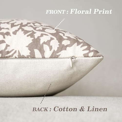 Image of Foindtower Set of 1 Decorative Floral Long Body Lumbar Throw Pillow Covers Neutral Farmhouse Cushion Covers Boho Vintage Pillowcase for Couch Sofa Bedroom Living Room Home Decor,14x36 Inch,Tan