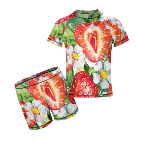 Hand Drawn Strawberry and LeavesChildren's Swimsuits Boys Two Piece Suit7-9Y（120cm）