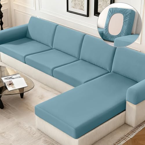 KinCam Sectional Couch Covers Stretch Couch Cushion Covers for L Shaped Couch Cover, Sofa Cushion Covers Washable 4 Pieces Sectional Covers Sofa Covers(3 Seater + 1 Chaise, Light Blue)