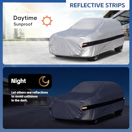 Image of Holhtly Car Cover Custom Fit for Dodge Durango, Car Covers for Automobiles All Weather Waterproof Sun Snow Rain Wind Dust Protection, Outdoor Car Cover Gray & Black
