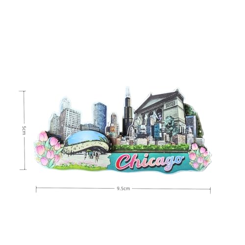 Imán de nevera 3D Chicago USA de madera miniatura 6