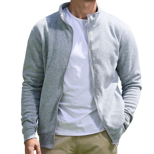 Men's Full Zip Sweatshirt No Hood Hoodies Casual Cardigan Lightweight Cotton Hoody2