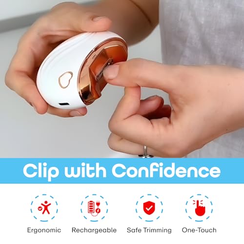 Image of Prime Pick Safe Trim Electric Nail Clipper Portable Anti Splash Anti Pinch Automatic Nail Cutter Baby Adult Manicure Grooming Tool Quiet Operation USB Rechargeable White
