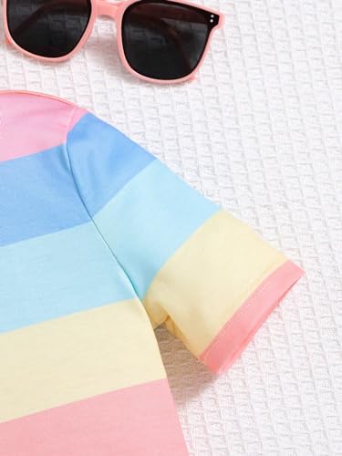 Floerns Girl's Colorblock Striped Collared Dress Button Short Sleeve Casual Short Dresses4