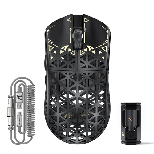 ATTACK SHARK R5 Ultra Ratón Gaming Inalámbrico de Fibra de Carbono 8000Hz, 39g Superlight, 42000DPI, PAW3950MAX, Nordic 52840, Bluetooth/2.4G/USB-C Cableado, 8K Cable Espiral, para PC/Mac, Negro