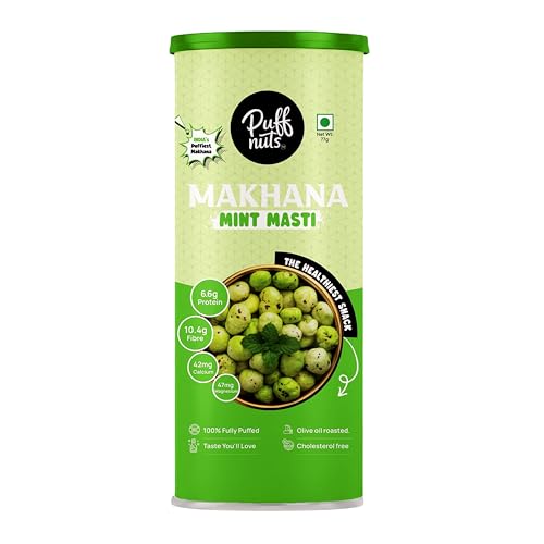 Image of Puffnuts COMBO Of 3 | Roasted and Flavoured Makhana | Healthy Snack | Namkeen | Puff Nuts | Gluten Free | Cholesterol Free | Protein Rich | Fiber Rich | With Calcium & Magnesium | Roasted in Olive Oil | Pack Of 3 x 77g (Mint Masti, Tangy Tomato, Peri Peri)