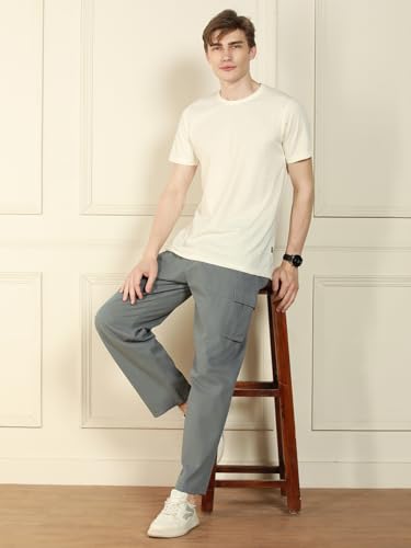 Image of Dennis Lingo Mens Cotton Lycra Solid Mid Rise Relaxed Fit Stretchable Cargo Trouser