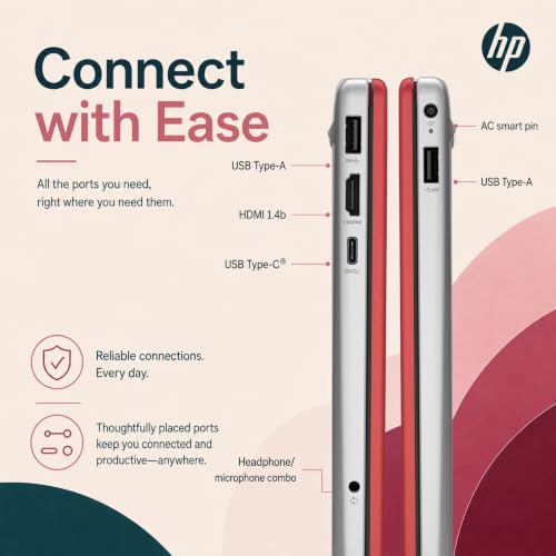 Image of HP Essential 15.6 inch Laptop with Microsoft 365, 8GB RAM, No Mouse, Red