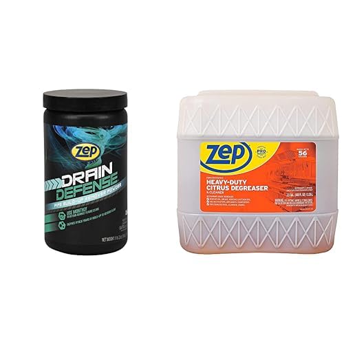 Zep Drain Defense Enzymatic Drain Cleaner Powder+ Zep Heavy-Duty Citrus Degreaser - ZDC16 18 oz & ZUCIT3G 3.5 Gallon - Safe for Pipes and Septic Systems & Removes Grease, Oil and Grime