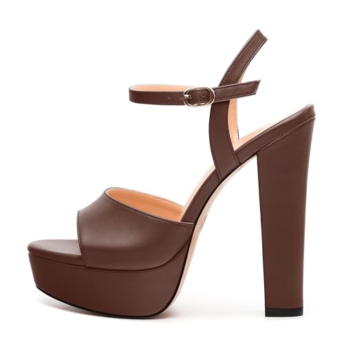 Womens Platform Sandals Open Toe Buckle Ankle Strap Fashion Solid Matte Heeled Sandals 5 inch2