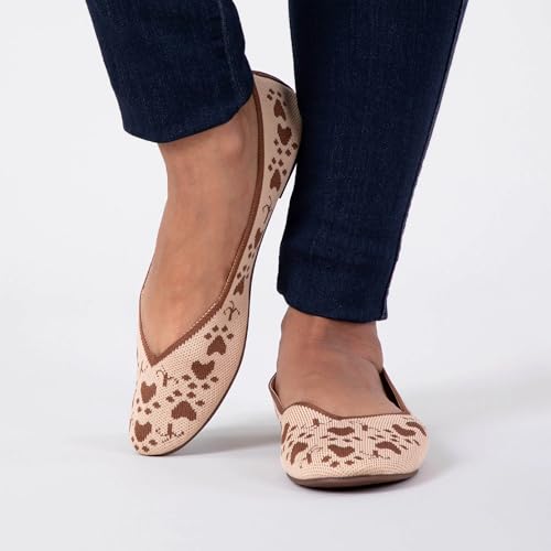 Woven Paw Print Ballet Flats for Women Lightweight Stretch Slip On Shoes with Arch Support Textured Sole Casual Walking Shoes3