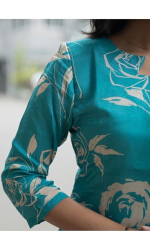 Image of Sun Fashion And Lifestyle Rayon Printed Straight Calf Length Kurta for Women | Kurti (KT68 Firozi)