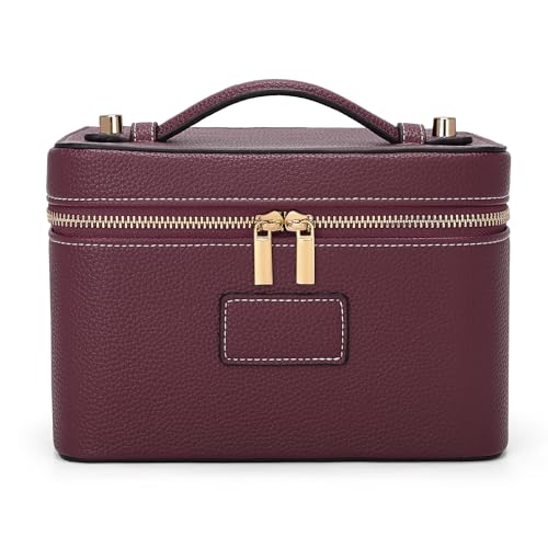 HiTotes Makeup Bag Vanity Case for Women Leather Cosmetic Bag Travel Toiletry Bags Portable Makeup Organizer Case