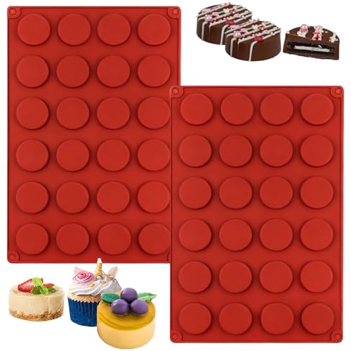 YXHZVON 2 Piezas Molde de silicona para Florentinas, Molde Redondo de Silicona con Forma de Cilindro con 24 Cavidades, Molde Florentina para Chocolate, Galletas, Magdalenas, Pasteles (Rojo)