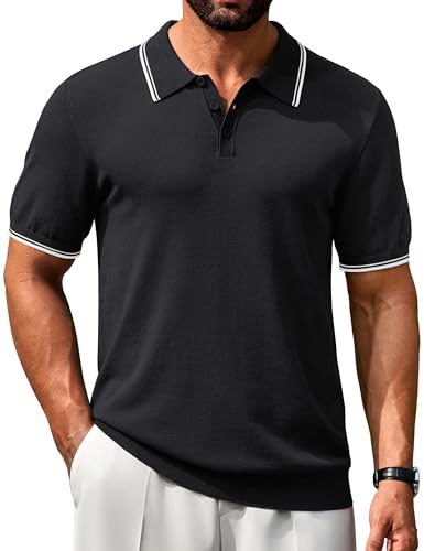 Cotrasen Mens Polo Shirts Short Sleeve Casual Knit Polo Shirt Vintage Collared T-Shirts Old Money