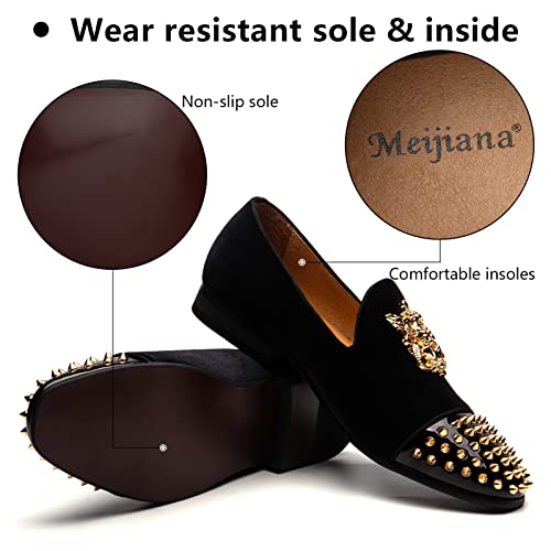 Image of Meijiana Mens Velvet Loafers Dress Shoes with Metal Embellishments Party Luxury Loafer Shoes