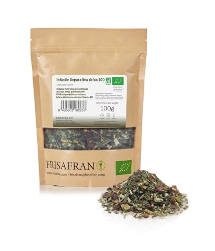 FRISAFRAN | Infusión depurativa Detox Ecológica Granel 100g | Digestiva | Anti-inflamacion | té drenante con efecto diuretico | Propiedades Detox | Antioxidante Natural | sin aditivos