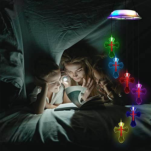 Sungirls Solar Cross Wind Chime,Solar Lights Chimes, Wind Chime Led Wind Chime Indoor Outdoor Decor,Yard Decorations Solar Light Mobile Sympathy Memorial Wind Chimes,Birthday Gifts For Mom Grandma #TOP4