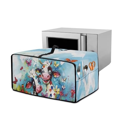 Wanyint Toaster Oven Protector Stain-Resistant Polyester Smart Oven Air Fryer Protective Case with Accessory Pockets Home Kitchen Decoration, 18.5 x 14.5 x 9 Inches, Cow Flower Oil-painting