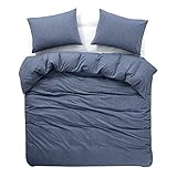 Wake In Cloud - Denim Blue Duvet Cover Set, 100% Washed Cotton Yarn Dyed Plain Solid Color, Comfy...