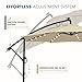 wikiwiki 10ft Solar LED Patio Umbrella with Base Included, Offset Umbrella with Weighted Sandbag Base, Cantilever Patio Umbrellas for Backyard, Garden & Deck, 32 LED Lights & Polyester Shade, Beige