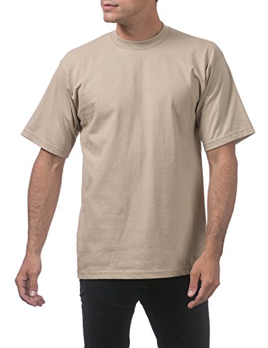Pro Club Men's 3-Pack Heavyweight Cotton Short Sleeve Crew Neck T-Shirt, Khaki, Large