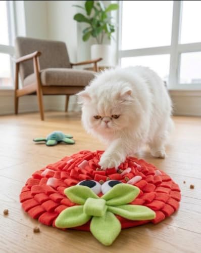 Image of Snuffle Mat for Dogs, Interactive Feeding Mat for Boredom and Slow Eating, Nosework Training Puzzle Toy for Dogs and Puppies, 18x32 CM, Travel Use (RED Strawberry)