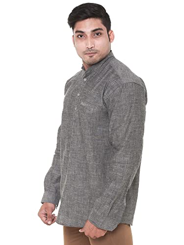 Image of Men's Linen Chinese Collar Full Sleeve Plus Size Short Kurta