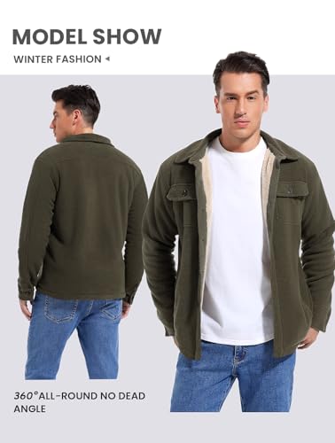 Men's Polar Fleece Warm Sherpa Lined Shirt Jacket for Men Thick Button Down Jacket with Multi Pockets3