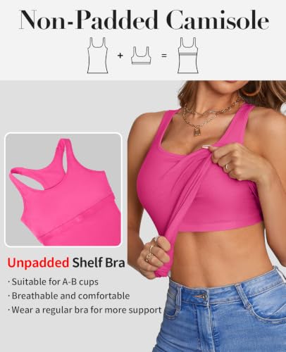 Image of V FOR CITY Womens Unpadded Shelf Bra Tank Tops Racerback Workout Camis Yoga Shirt Cotton Undershirt 2 Pack