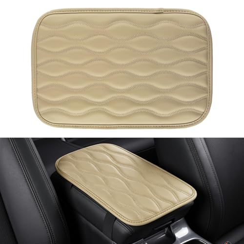 Amiss Leather Universal Car Armrest Cover, Waterproof & Breathable, Comfortable & Easy to Install, Beige