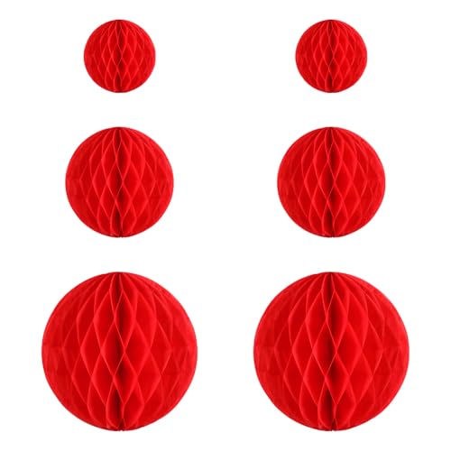 GARVALON Bolas de Papel de Panal Rojas Colgantes 6 Piezas 10Cm 20Cm 30Cm 2 Unidades Cada Tamaño para Decoración de Fiesta Año San Valentín y Eventos Festivos