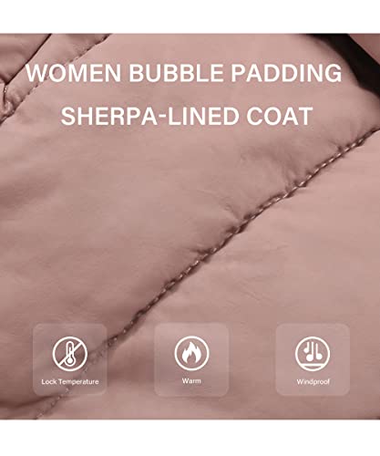 Bellivera Faux Leather Puffer Padding Long Jacket Women Winter Bubble Fleece-Lined Coats 5528 Pink Xl #TOP4