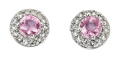 Elements Gold Ladies 9ct White Gold Diamond and Pink Sapphire Cluster Stud Earrings