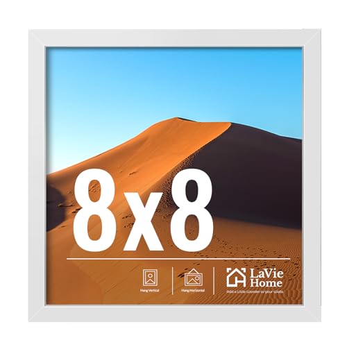 Image of LaVie Home 8x8 Picture Frame - White Square Frame with HD Plexiglas, Display for Wall or Desktop, Classic Collection