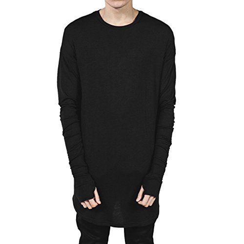 West See Herren Männer Hip Hop T-Shirt Basic Tee Tops Langarm Daumen Loch Handschellen (EU M(Etikettgröße XL, Schwarz)