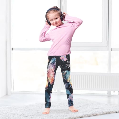 Toddler Girls Leggings Printed Yoga Pants Leggings Colored Butterfly Surrounded by Floating Spring Leaves for Kids4