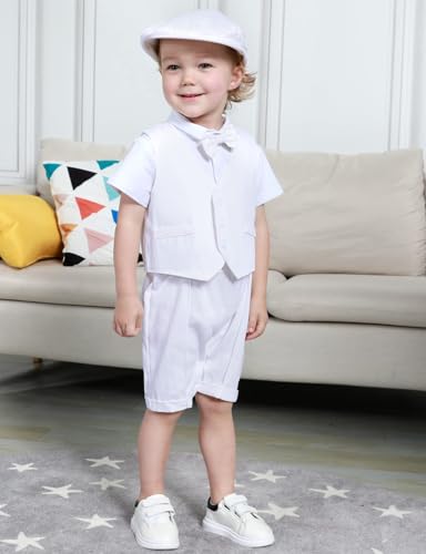 Image of A&J DESIGN 4pcs Baby Boys Suit, Gentleman Outfits 3 Months - 18 Months, Romper & Vest & Berets Hat & Bow Tie