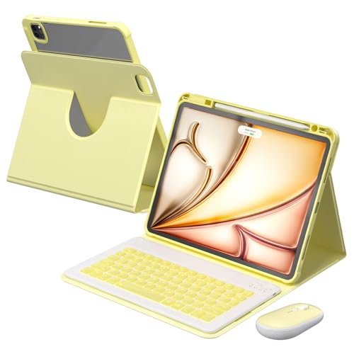 Image of YBING for iPad Air 13 Inch & Pro 12.9 Case with Keyboard - Mouse, 7 Colors Backlit Detachable Keyboard and 360 Rotating Cover for iPad Pro 12.9 (6th, 5th, 4th, 3rd gen), Air 13 M4 /M3 /M2 (Yellow)