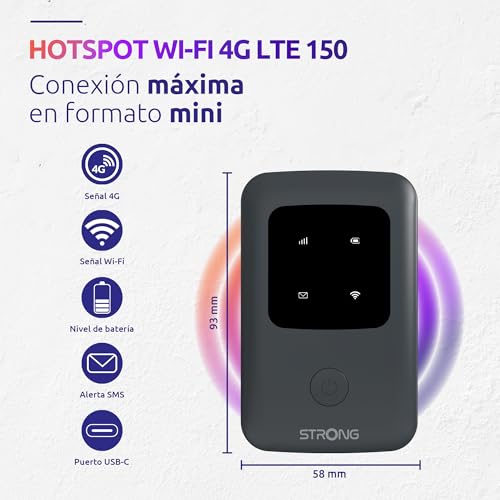 STRONG - Router Wifi 4G Hotspot - Saponetta - Fino a 150 Mbps 4G e Wifi - Batteria ricaricabile - Funziona con tutti i tipi di SIM - Condivisione della rete dati - Facile da installare - Nero - Router - Immagine 4