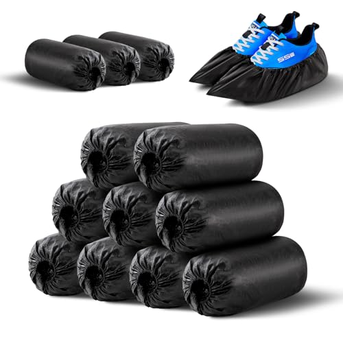 HUADYMEET Shoe Covers Disposable Non Slip For Indoors 100Pack(50 Pairs) Waterproof Shoes Protector Cover Durable Boot Booties Covers Fits up to size 11 US Men and 13 US Women,Large,Black